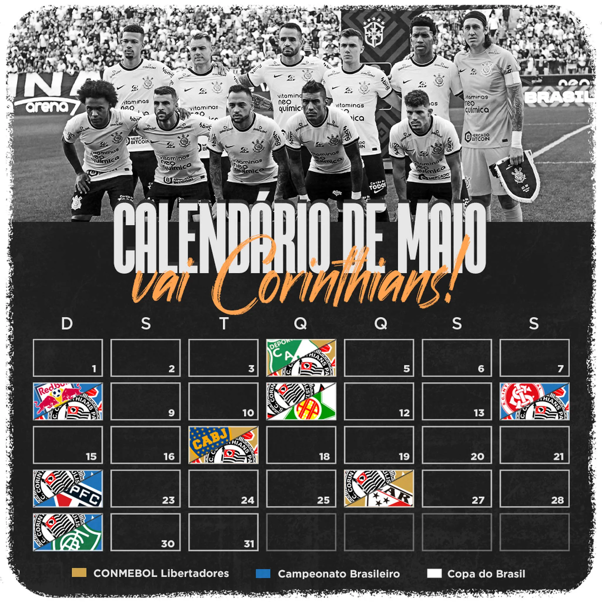 O Corinthians realiza nove partidas no mês de maio em 2022