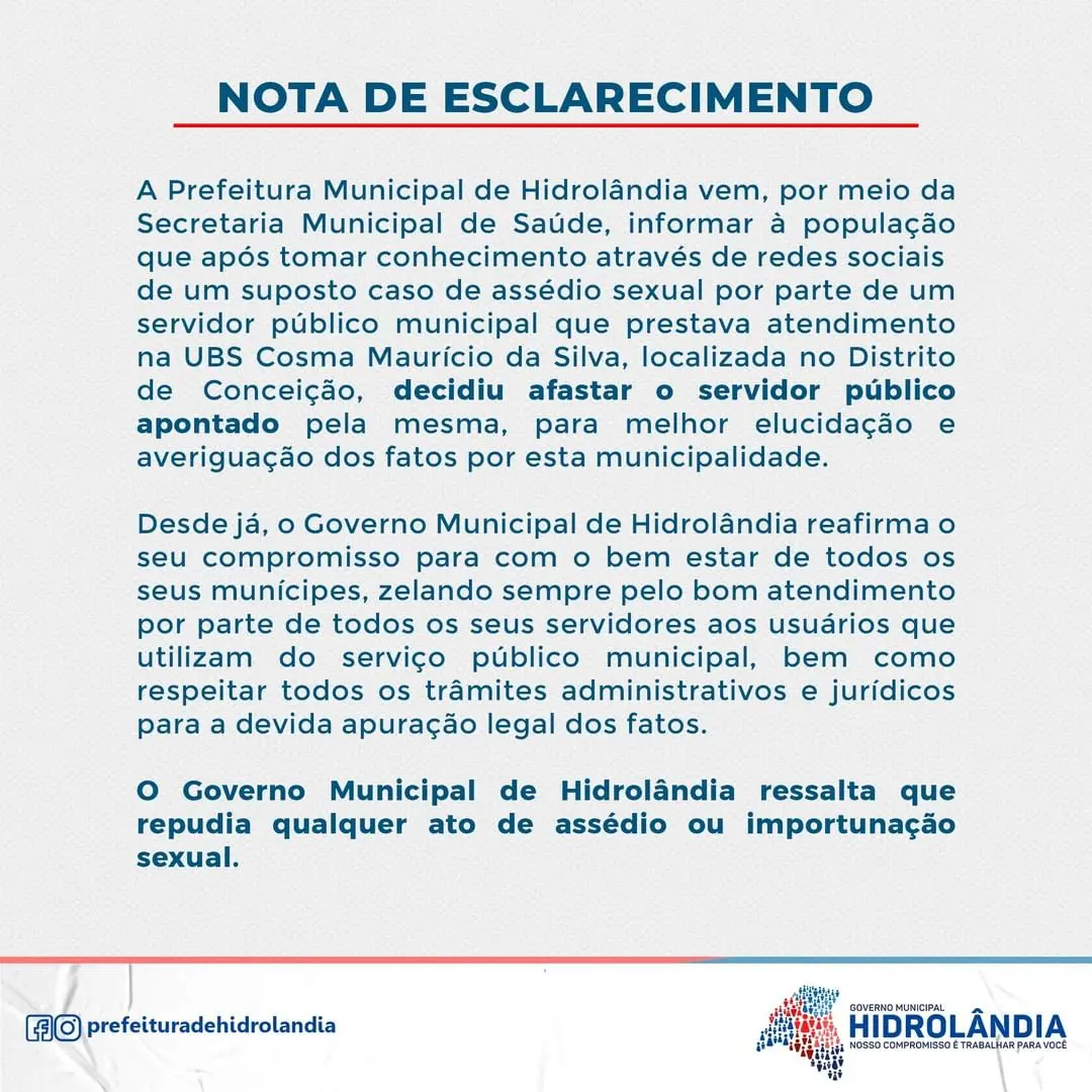 nota da prefeitura de hidrolândia
