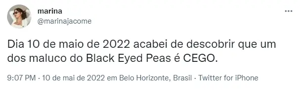 Usuária do Twitter comenta, em tweet, sobre surpresa ao descobrir que cantor Apl é cego