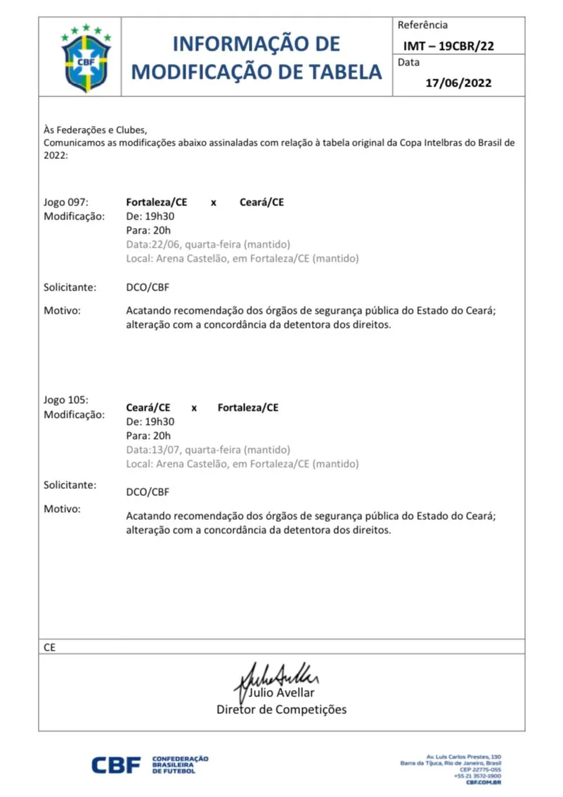 CBF comunica mudança de horário em confrontos do Clássico-Rei pela Copa do Brasil 2022