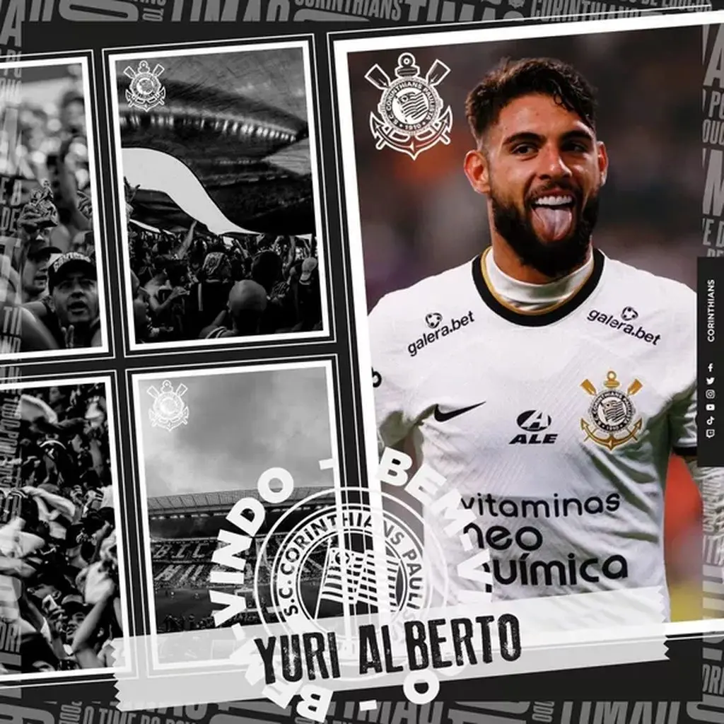Yuri Alberto em montagem com escudo do Corinthians