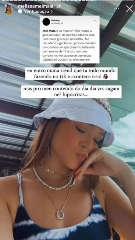Mel Maia rebateu críticas por meio do Instagram