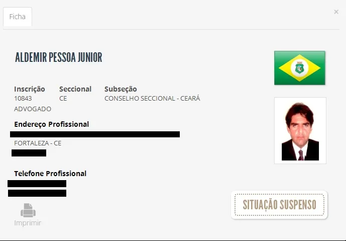 Aldemir Pessoa Júnior está impedido temporariamente de atuar na advocacia