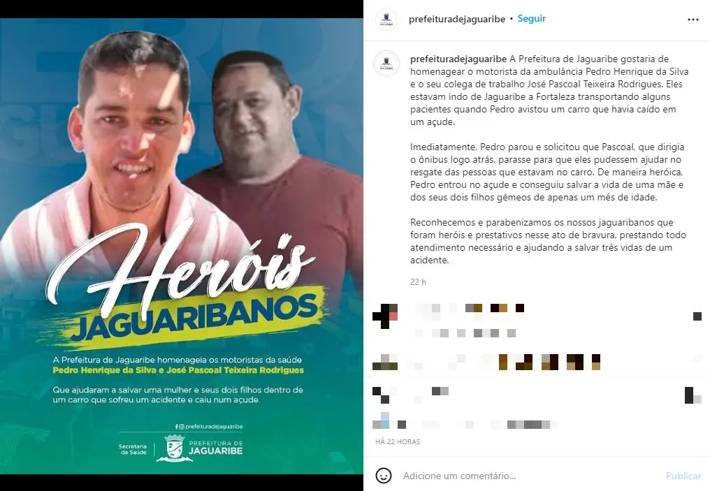 post do instagram com foto e texto em homenagem aos motoristas