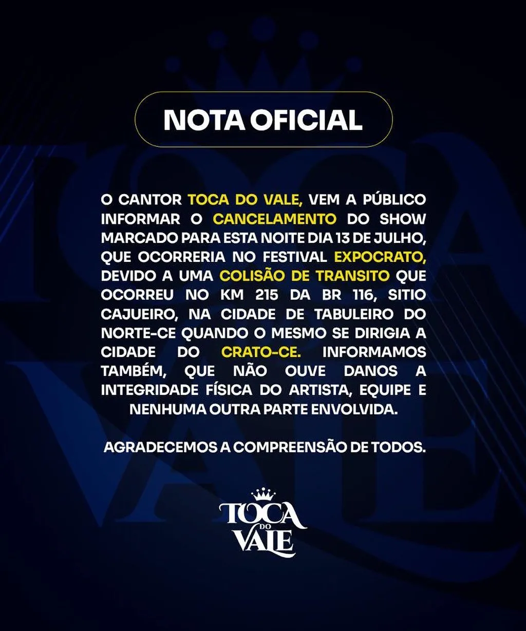 A equipe teve de cancelar o show