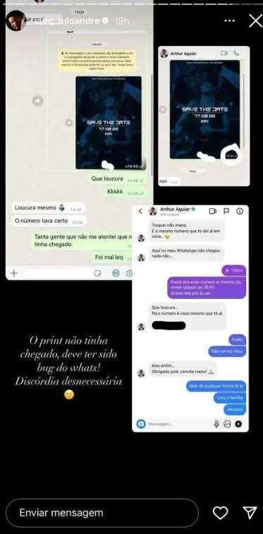 Paulo André divulgou os prints no Instagram