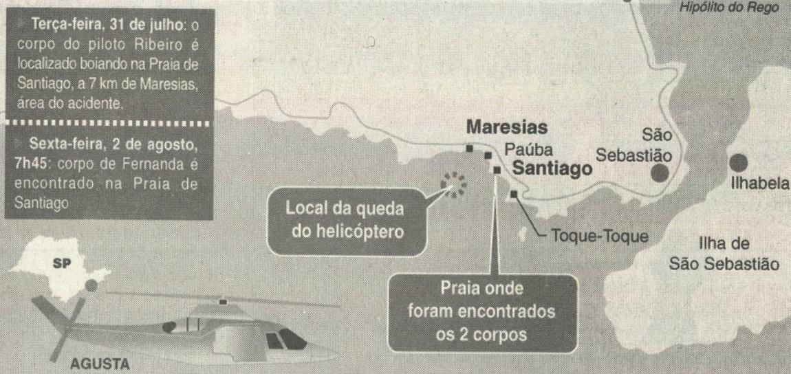 Mapa do local do acidente no litoral de São Paulo