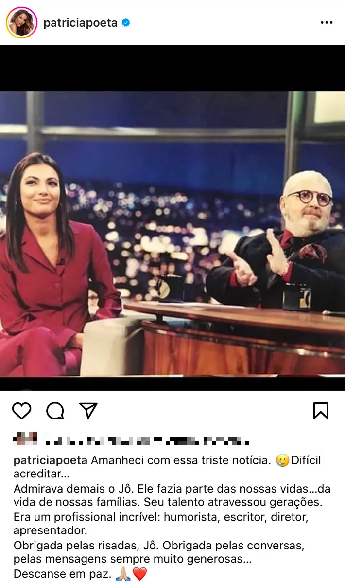 patrícia poeta lamenta morte de jô soares
