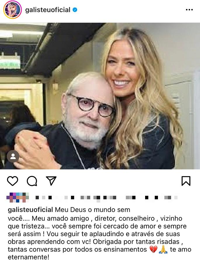 Adriane Galisteu lamenta morte de Jô Soares