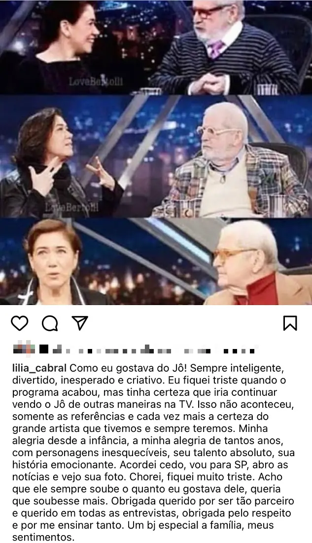 Lilia Cabral lamenta morte de Jô Soares