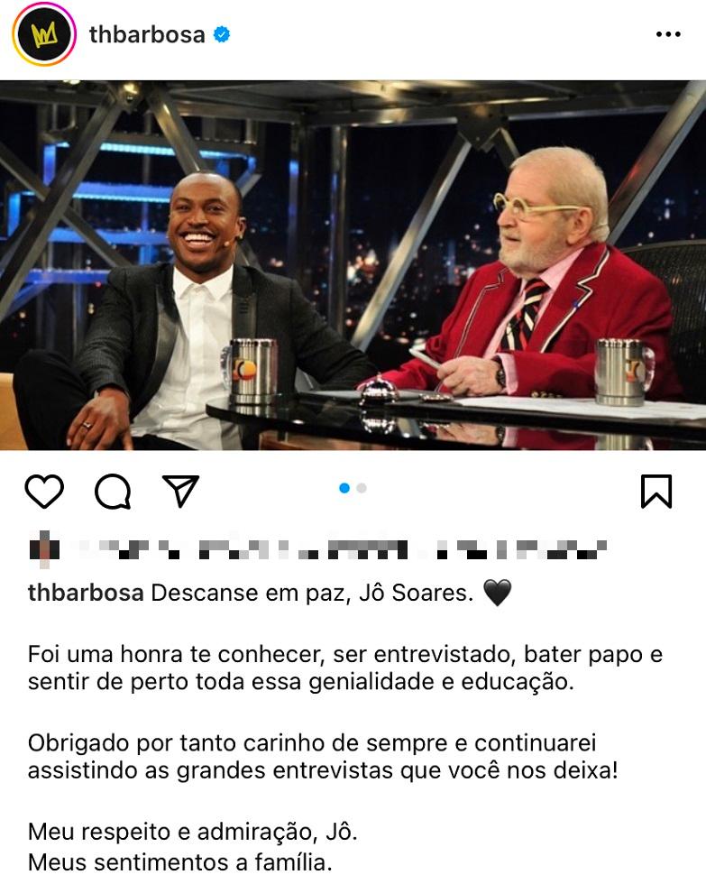Thiaguinho lamenta a morte de Jô Soares