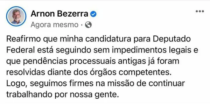 Ex-prefeito de Juazeiro do Norte, Arnon Bezerra irá se candidatar a deputado federal