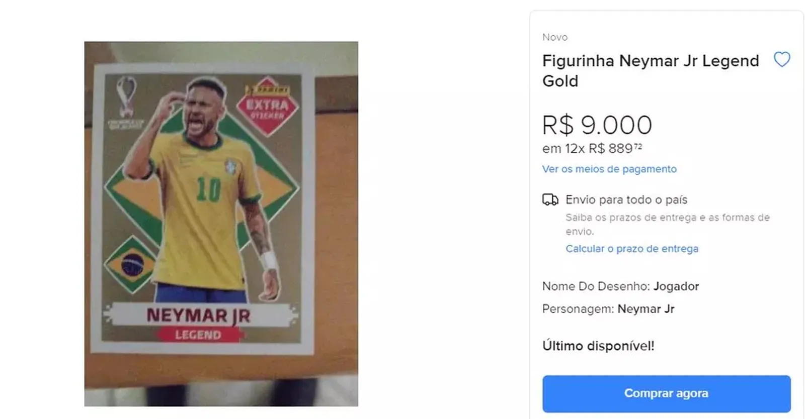 Na internet, a figurinha especial de Neymar para o álbum da Copa é vendida até por R$ 9 mil