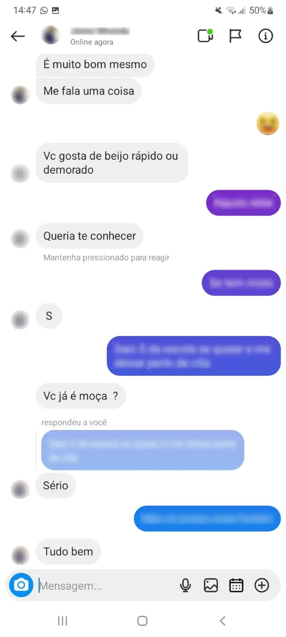 Nas conversas, o homem já se dizia apaixonado pela criança e chegou até a enviar fotos íntimas para ela