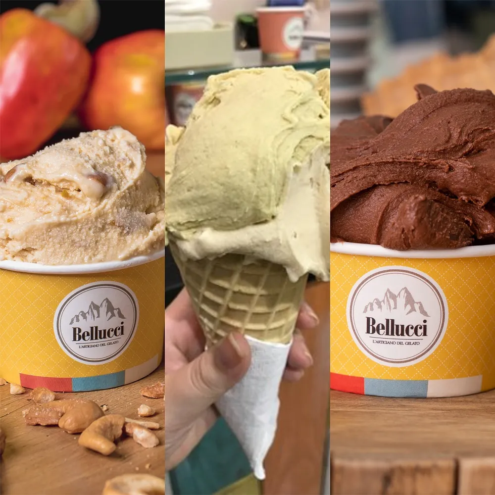 Na Bellucci Gelateria, o campeão é o sabor Pistache, seguido de Caramelo Salgado e Chocolate 70% (Chocolate Ghana)