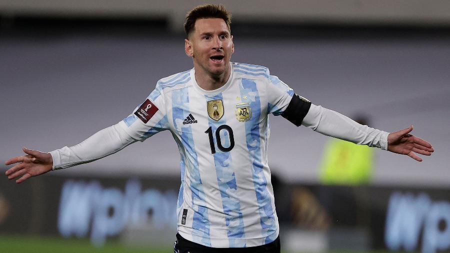 Lionel Messi comemora gol pela Argentina
