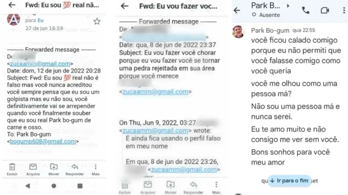 Prints de golpista se por ator sul coreano falando com brasileira