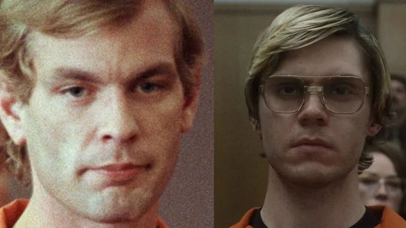 Evan Peters (à direita) interpreta o serial killer na minissérie