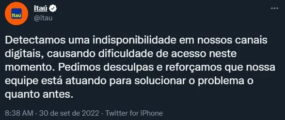 Banco fez pronunciamento nas redes