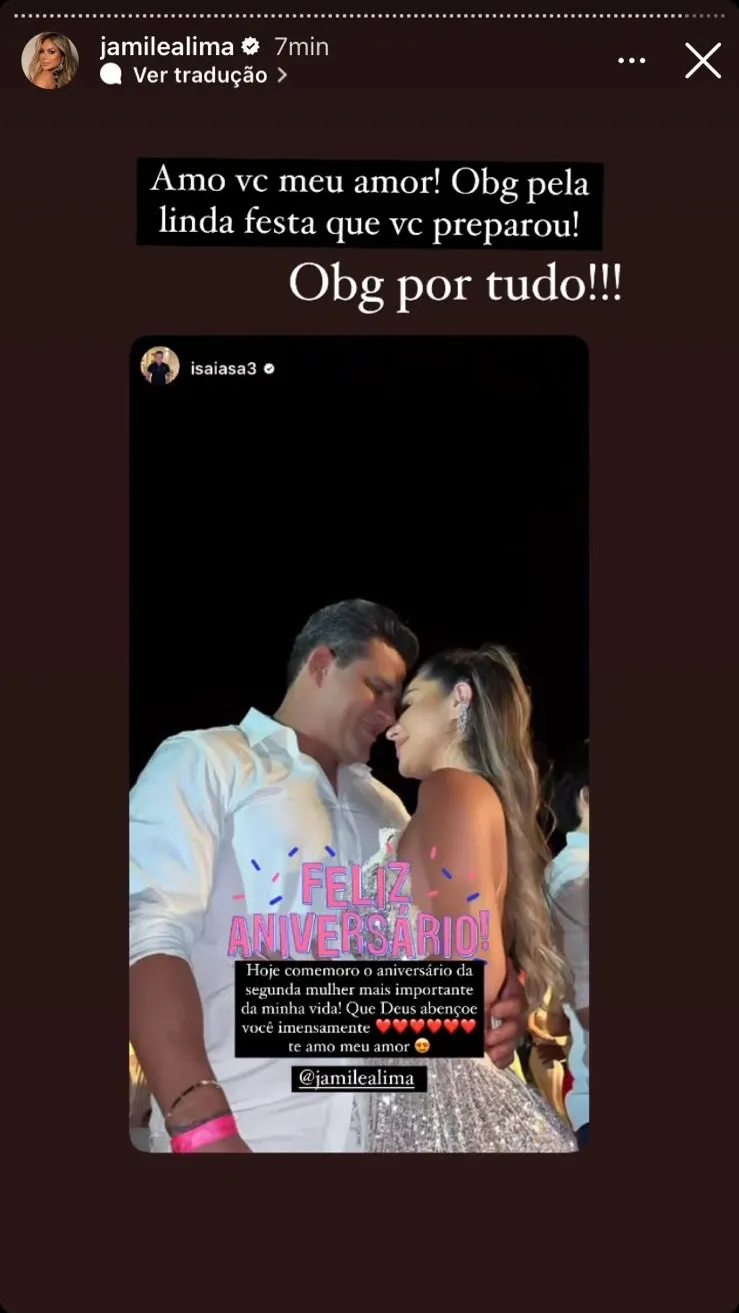 Jamile repostou homenagem de Isaias