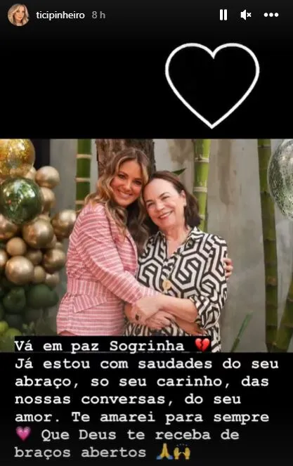 Ticiane usou as redes sociais para publicar homenagem à sogra