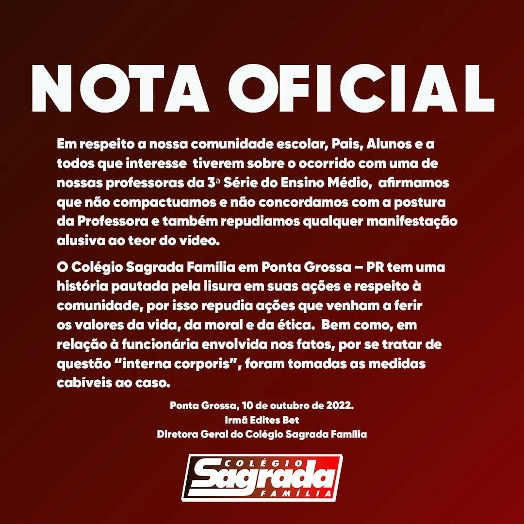 A instituição informou que repudia 