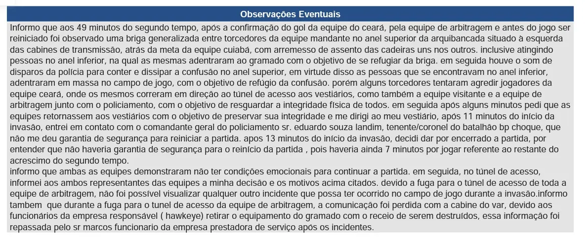 Súmula de Ceará 1x1 Cuiabá pela Série A de 2022