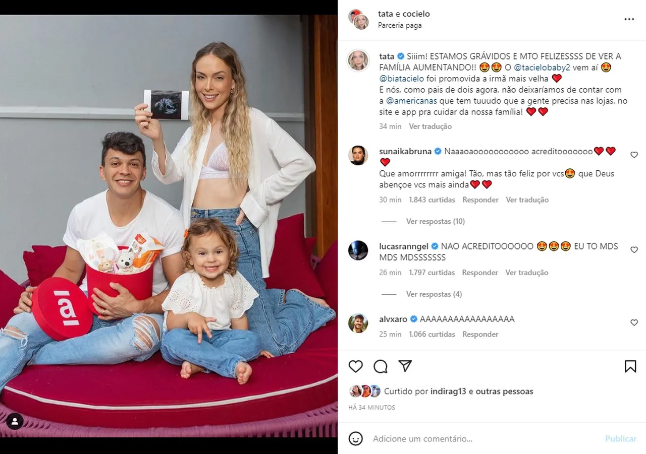 Tata Estaniecki e Júlio Cocielo anunciam gravidez em post conjunto