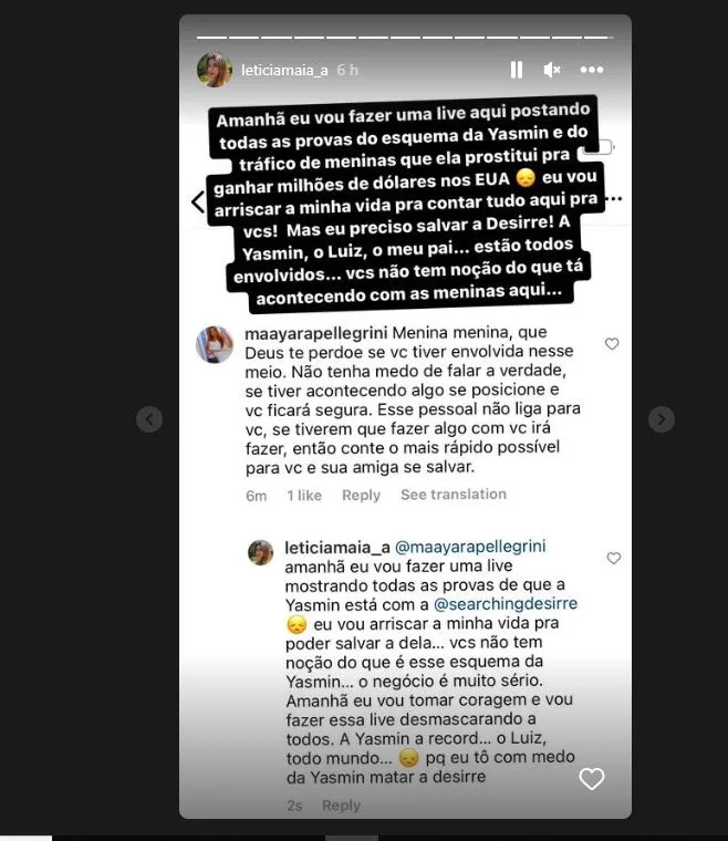 De acordo com Letícia, a própria vai realizar uma live em seu perfil no instagram