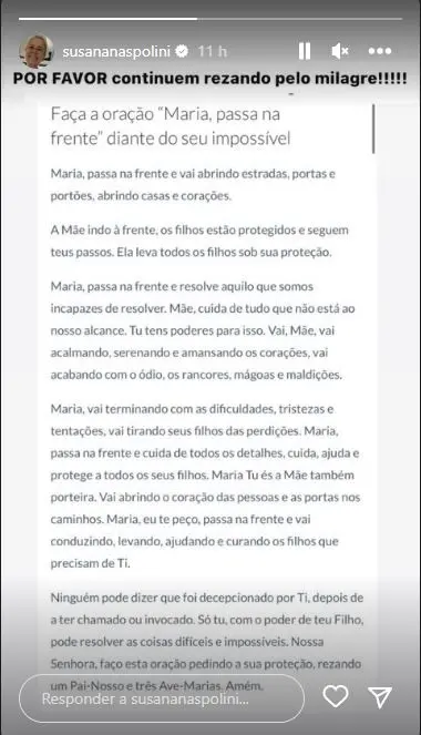 Captura de tela das redes sociais de Susana Naspolini