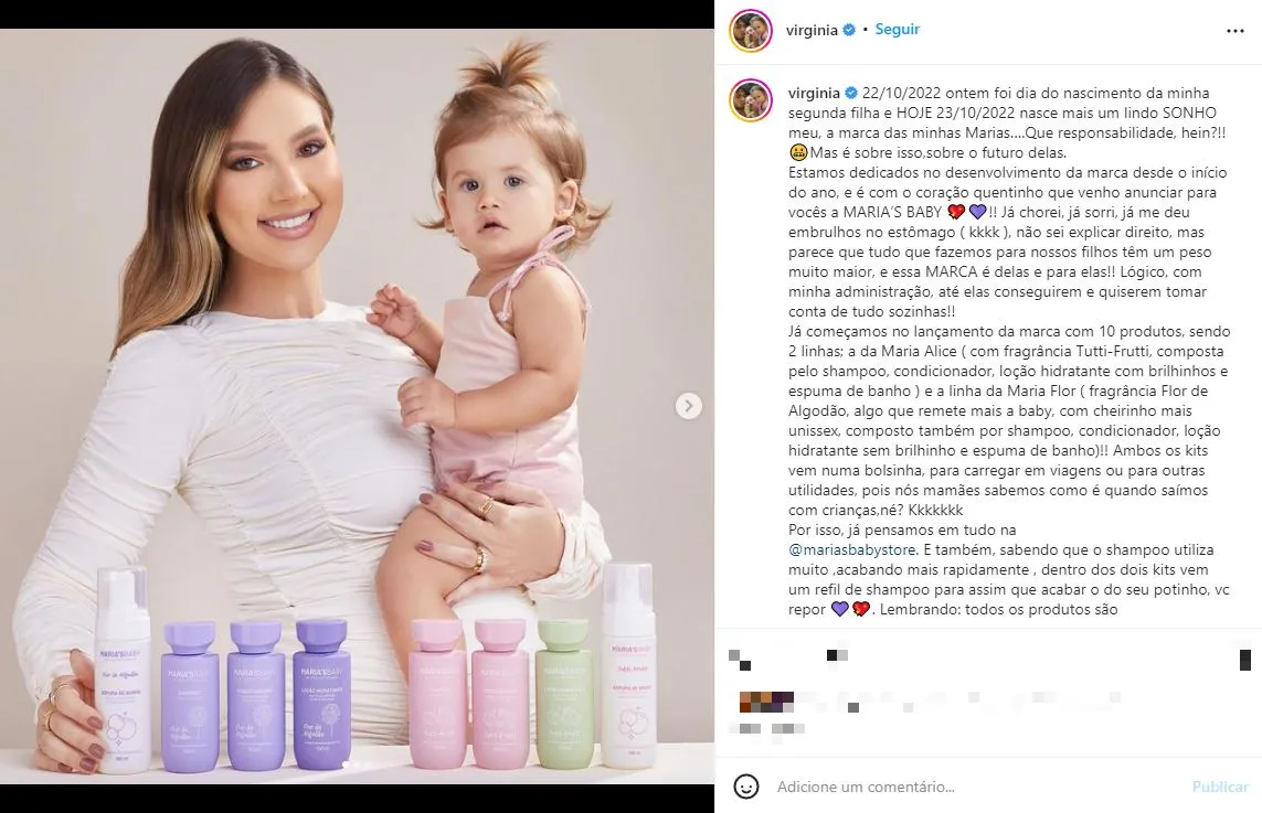 Virgínia fez a divulgação no Instagram