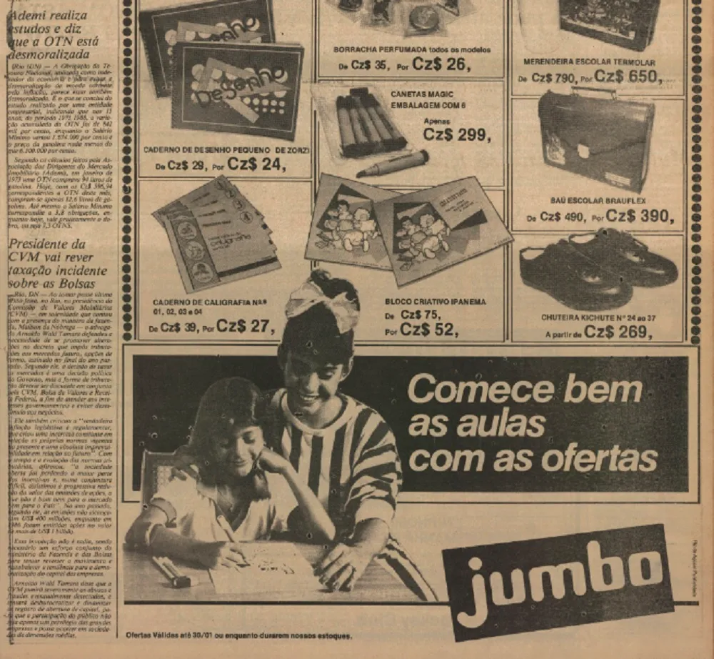 Setor de Pesquisa do Diário do Nordeste resgatou esta propaganda do calçado publicada na edição de 17 de janeiro de 1988 do jornal; na ocasião, o Kichute é associado a item escolar