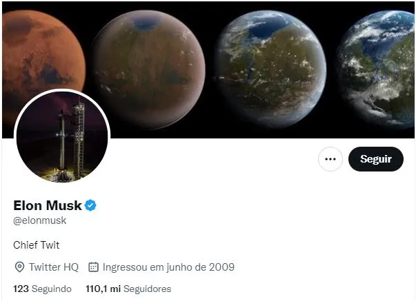 Perfil de Elon Musk no Twitter