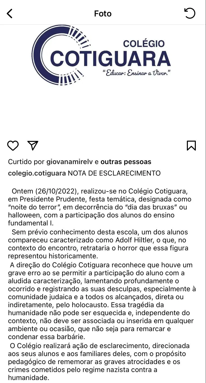 Nota de retração do Colégio Cotiguara