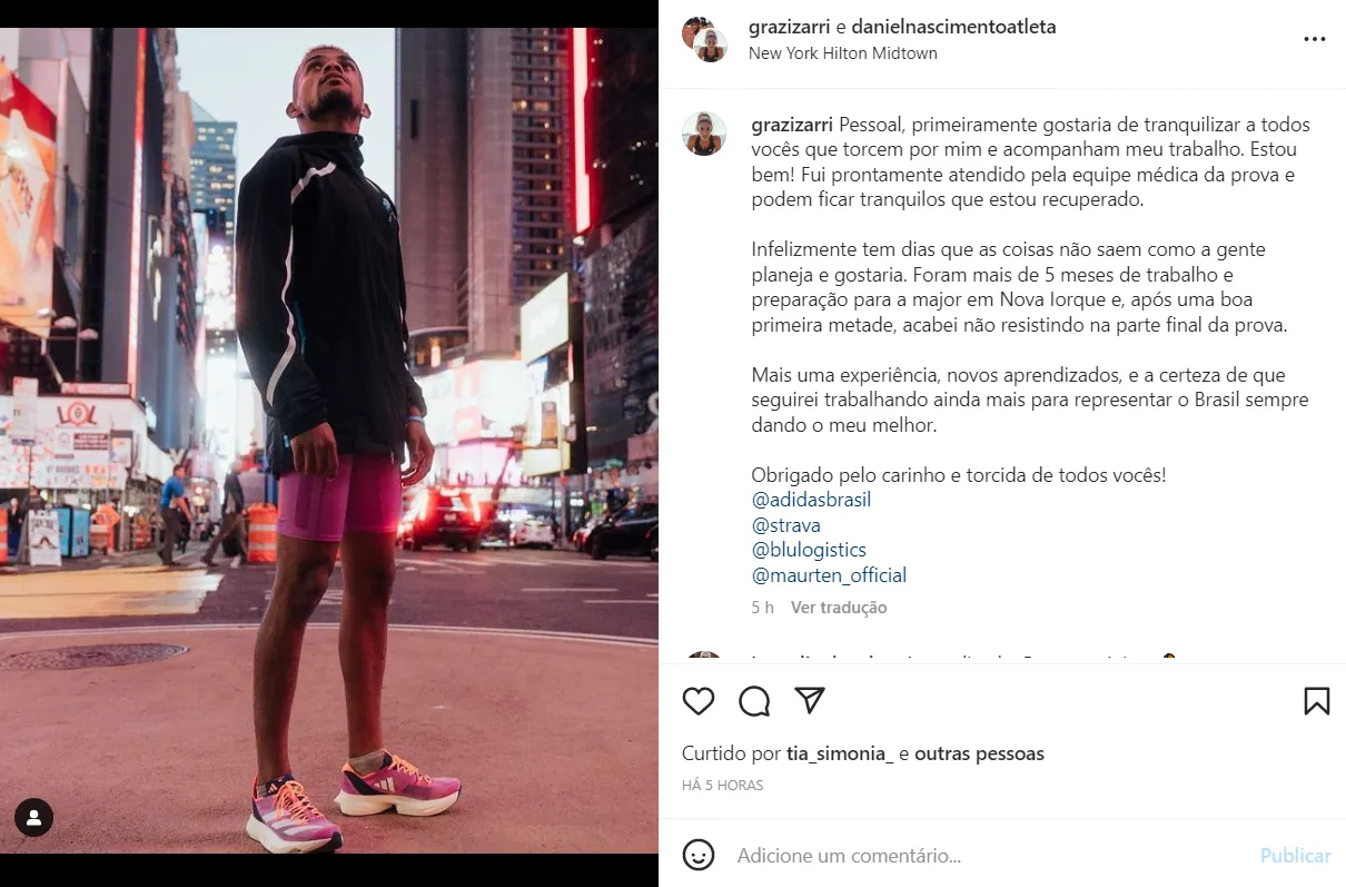 Daniel do Nascimento desabafa após precisar deixar Maratona de Nova York