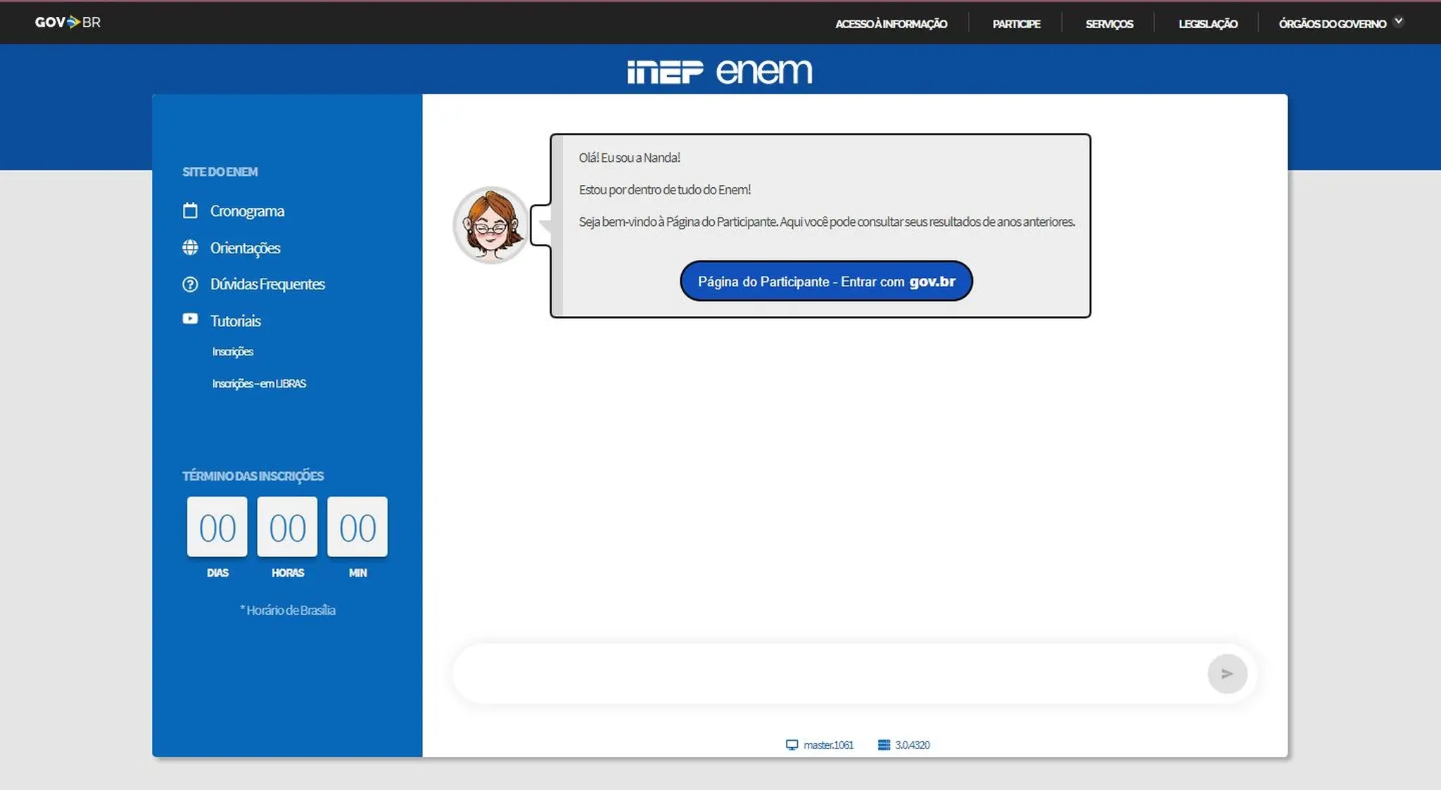 captura de tela página do participante enem