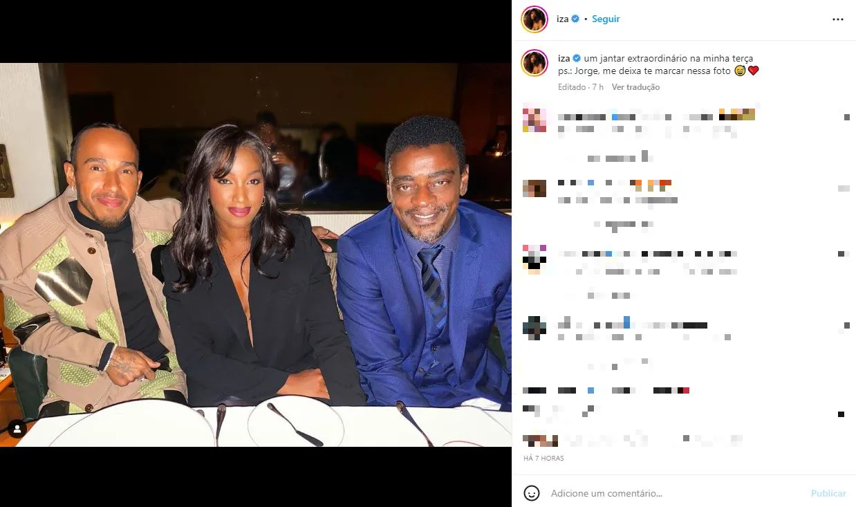 Iza, Seu Jorge e Lewis Hamilton estiveram juntos na terça