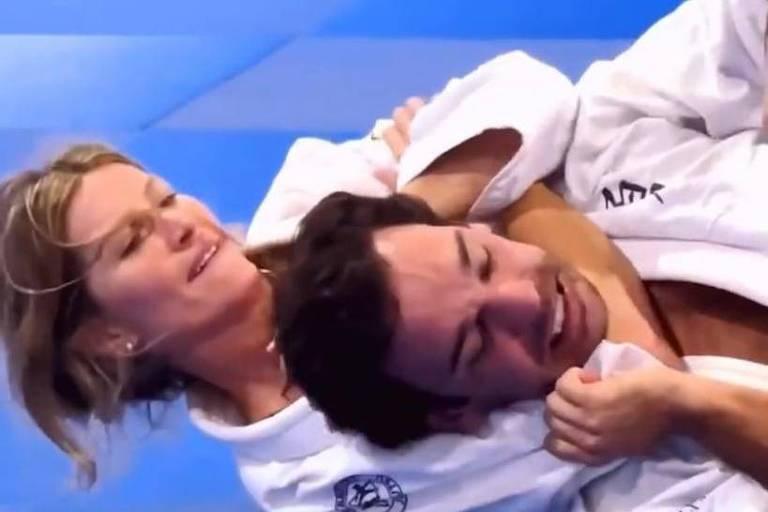 Gisele Bündchen e Joaquim Valente durante aula de jiu-jitsu