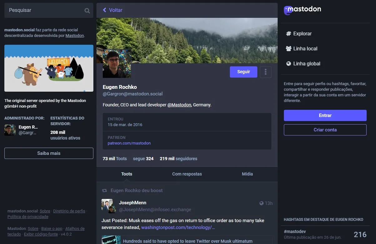 Home de nova plataforma lembra muito a home do Twitter