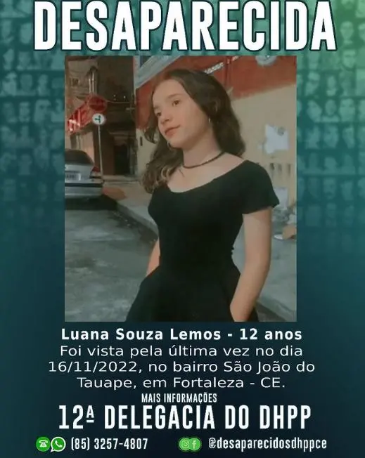 peça com a palavra desaparecida em destaque com a foto de luana
