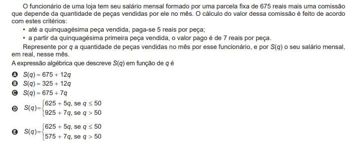 Questão de matemática do Enem 2022