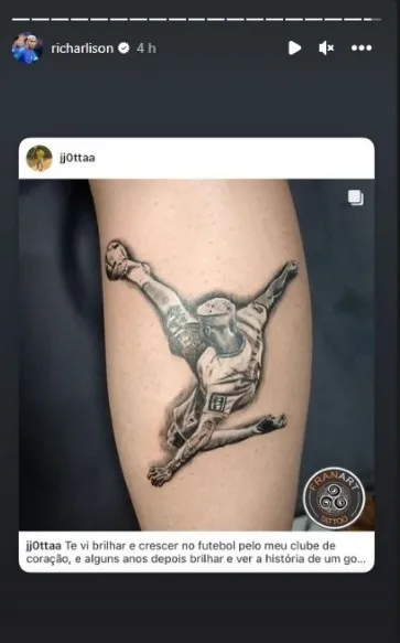 Richarlison compartilhou o post no seu Instagram