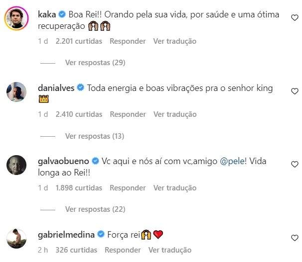 Famosos manifestam apoio a Pelé, sob cuidados palicativos