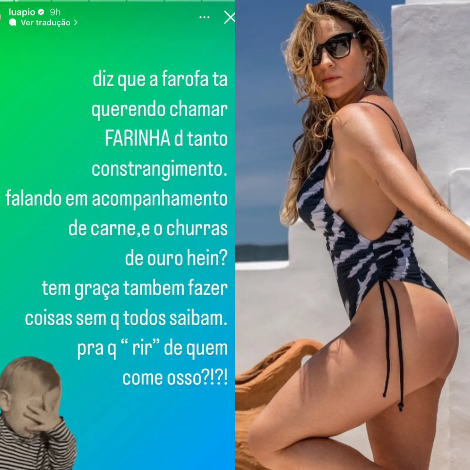 Publicação de Luana criticando a farofa da gkay e a carne de ouro