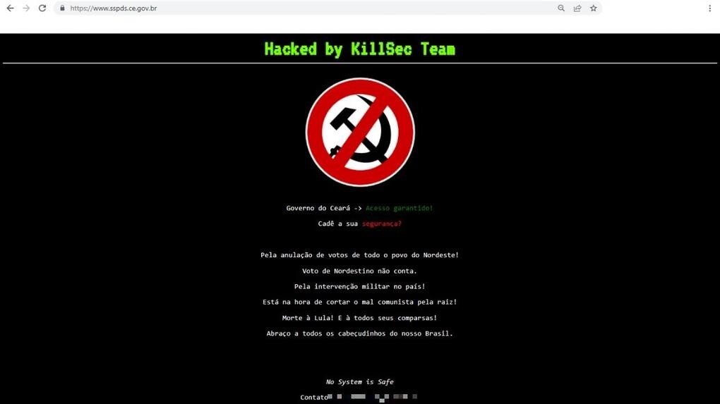 Hackers deixara mensagem no site do governo