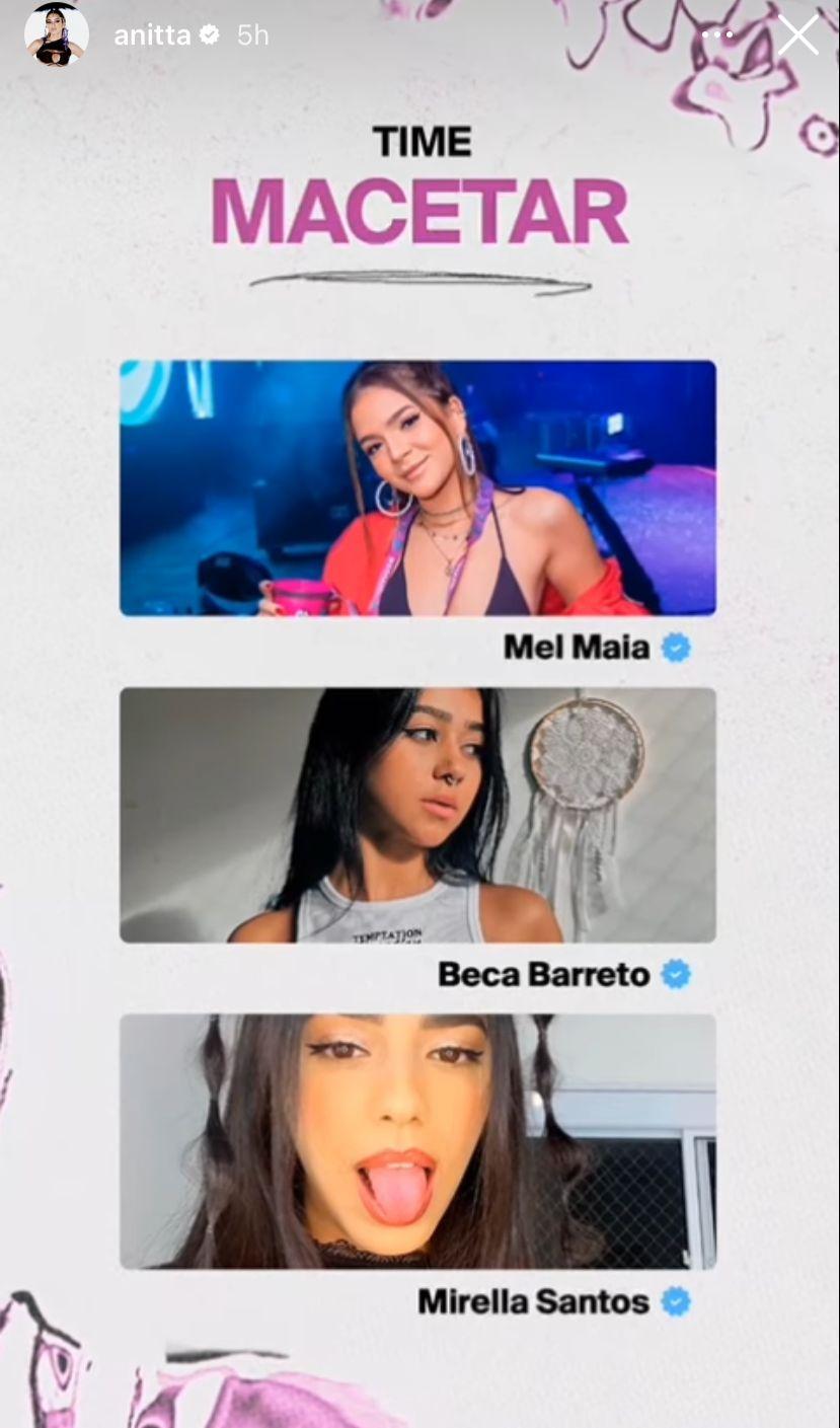 Storie de anitta anunciando o time macetar como vencedor