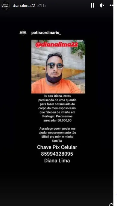 Diana fez campanha nas redes sociais para arrecadação do dinheiro