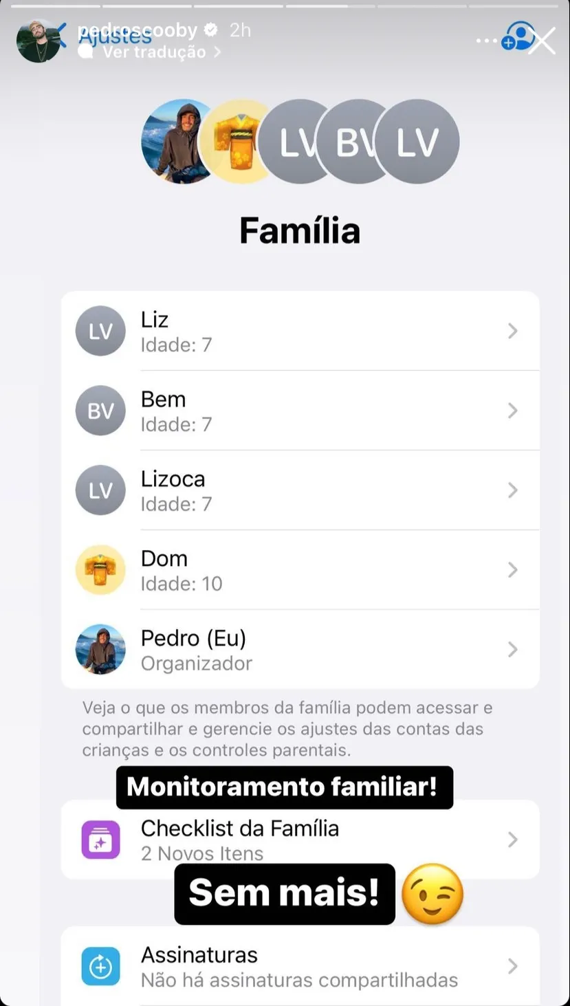 Pedro Scooby mostra plataforma de monitoramento familiar após críticas de Luana Piovani