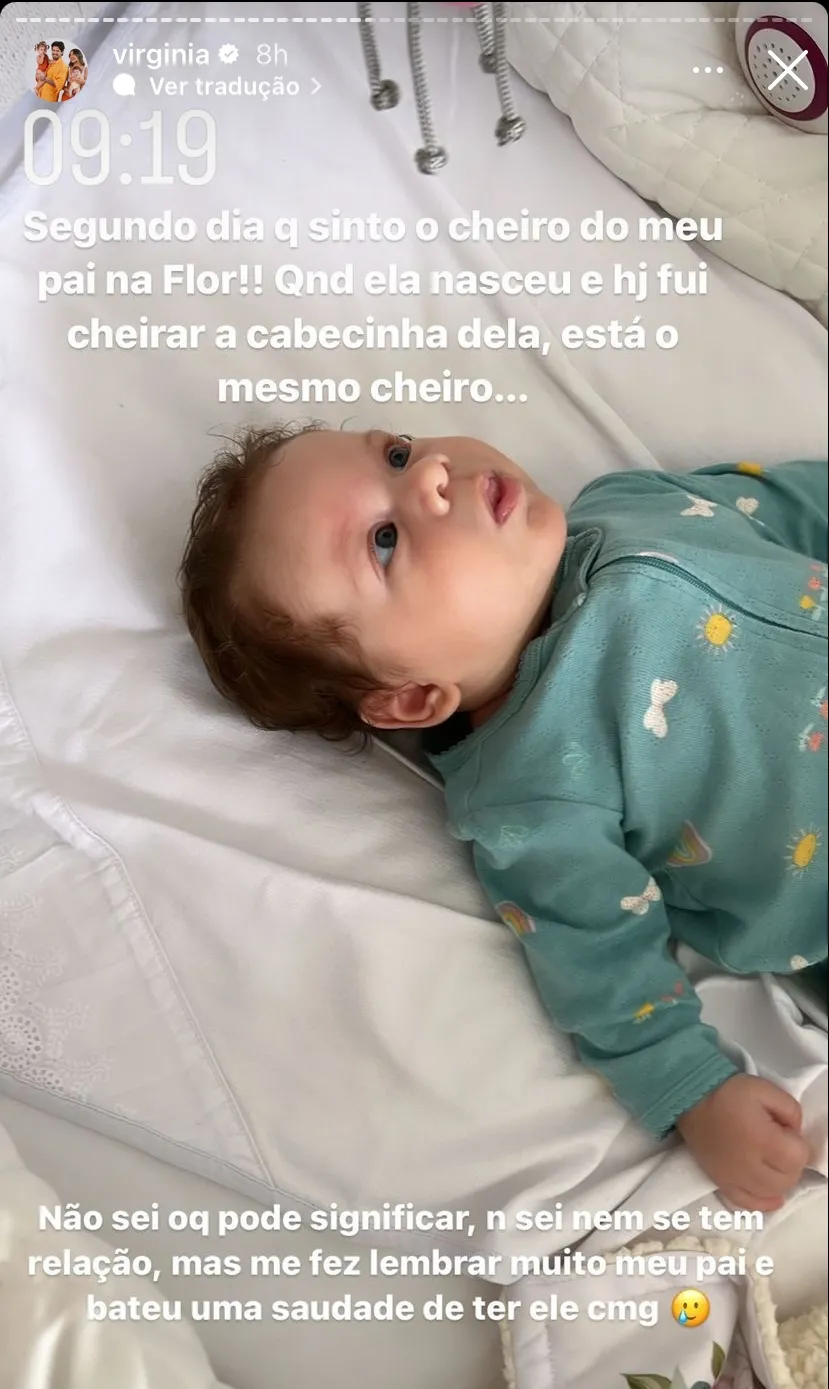 Virginia disse sentir cheiro do pai em filha mais nova, Maria Flor
