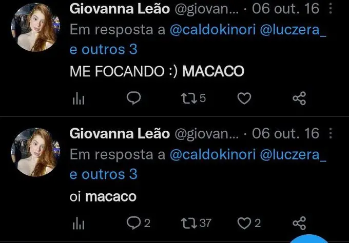 Tuíte de Giovanna da Casa de Vidro